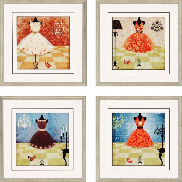 Dresses Framed Prints by Pearce, Set of 4